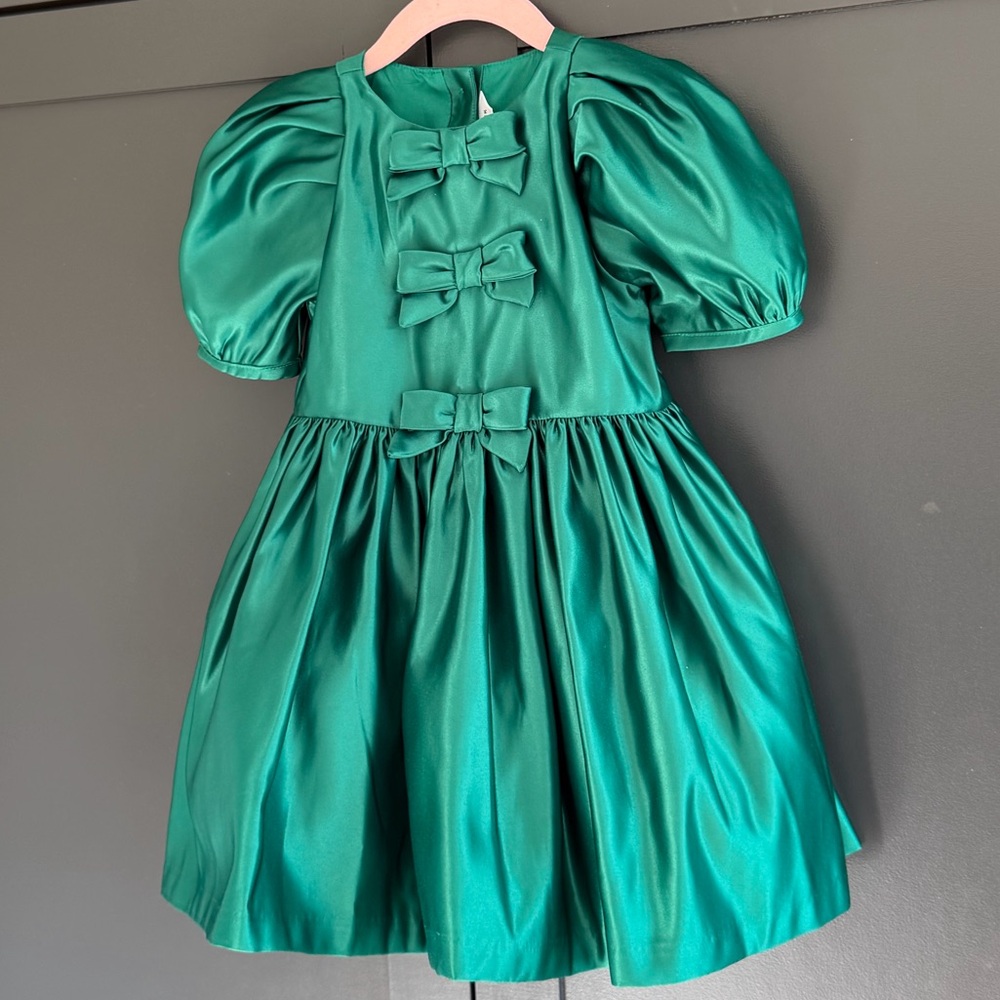 Janie and Jack | Emerald Green Dress | Full Skirt w/ Tulle underlay | 3 |